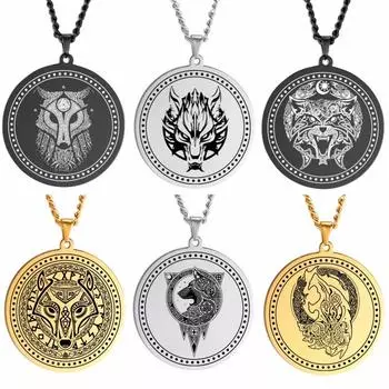 Ожерелья с головой волка в стиле норвежских викингов, мужской амулет из нержавеющей стали, молоток Тора, кулон, ожерелье с волками, талисман, Викка, панк, мужские ювелирные изделия A чёрный