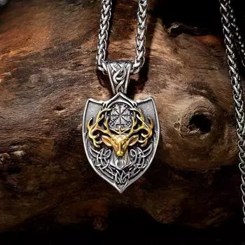 Ожерелья с компасом викингов, золотой цвет, скандинавские руны, кулон в виде щита, мужские винтажные ювелирные изделия, подарки золотой