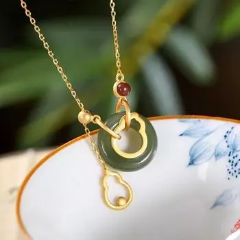 Ожерелья с подвесками из натурального нефрита и нефрита для женщин, 18-каратное золото с бриллиантами, нефритовые украшения, изысканное ожерелье, подарок для женщин зелёный