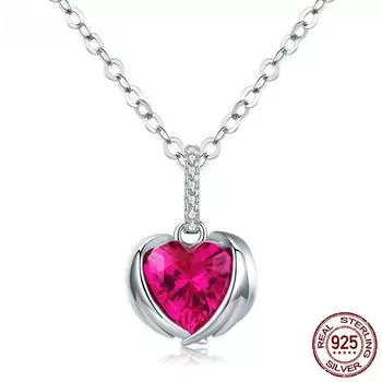 Ожерелья с подвеской в форме крыла красного сердца для женщин AAA, звено цепи из стерлингового серебра 925 пробы, ювелирные изделия SCN341