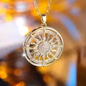 Ожерелья с подвеской в виде круглого солнца для женщин, цепочка золотого цвета, модное ожерелье с подсолнухом, ослепительные ювелирные изделия, подарок золотой