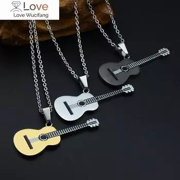 Ожерелья с подвеской в виде рок-гитары, ожерелья из нержавеющей стали, женские и мужские модные музыкальные украшения золотой