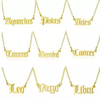 Ожерелья со знаками зодиака, 12 созвездий, древние английские буквы, цепочка на ключицу, ожерелье из нержавеющей стали, ретро ожерелья с созвездиями, ювелирные изделия, подарки Capricorn золотой