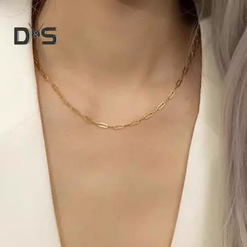 Ожерелья унисекс с полой цепочкой, однотонные, в форме скрепки, полированные, регулируемая длина, повседневные, клубные, шейные украшения, женские ожерелья на ключицу золотистый