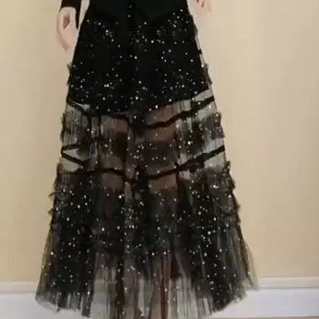 Ozhouzhan Spring and Summer Temperament Goddess Fashion Short Suit Small Mesh Skirt Slimming Professional Evening dress Fashion Gold Pieces [Single Skirt]] 5XL 80.00 kg-86.00 kg