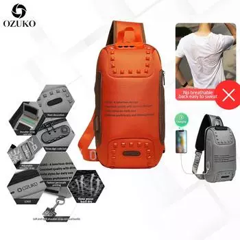 OZUKO модная брендовая маленькая нагрудная сумка модная спортивная мужская сумка-мессенджер для отдыха водонепроницаемая сумка из ткани Оксфорд через плечо 36X13X20CM коричневый