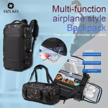 OZUKO Мужская деловая дорожная сумка, портативный дорожный рюкзак с отделением для сухого и влажного воздуха, водонепроницаемый рюкзак для занятий спортом на открытом воздухе 60X29X30CM шифер серый