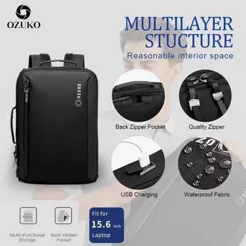 OZUKO Мужская модная студенческая школьная сумка, деловая компьютерная сумка, сумка на одно плечо, сумка на два плеча 42X8X28CM шифер серый