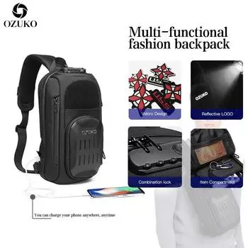 OZUKO Мужская нагрудная сумка Trend Locomotive нагрудная сумка Многофункциональная водонепроницаемая мужская сумка-мессенджер 36X15X20CM чёрный