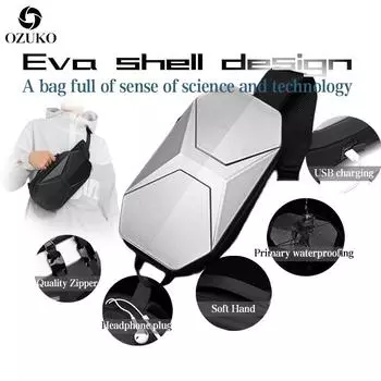 OZUKO новая функциональная сумка-мессенджер мужская сумка из ПК в твердом корпусе Tide брендовая USB нагрудная сумка спортивная поясная сумка 28X10X16CM углеродного волокна черного