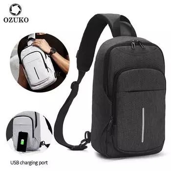 OZUKO новая мужская диагональная нагрудная сумка для отдыха и спорта, деловая брендовая сумка на плечо Tide шифер серый