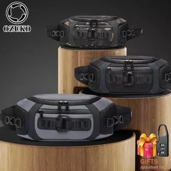 OZUKO Новая спортивная поясная сумка, мужская многофункциональная нагрудная сумка, тактическая маленькая нагрудная сумка чёрный