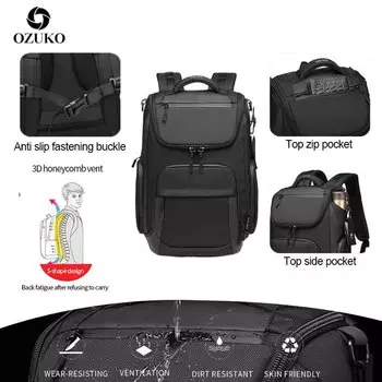 OZUKO новый мужской рюкзак для бизнеса и отдыха 15,6-дюймовая компьютерная сумка дорожный спортивный рюкзак 46X17X30CM шифер серый