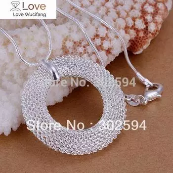 P054 Акциикрасивая мода элегантный серебряный цвет шарм круглая сетка девушка кулон красивое ожерелье ювелирные изделия