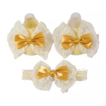 P15E 2Pcs/Set Infant Headdress & Walking Socks Baby Floor Socks Bowknot Headband
