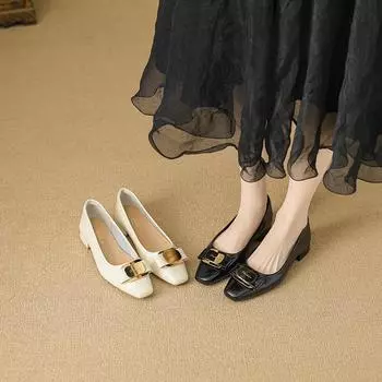 P218-3 thick heel French single shoes women s shoes 2025 new spring and autumn square head temperament versatile commuter shoes women 35 чёрный