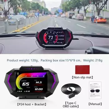 P24 Автомобильный OBD-проекционный дисплей HUD на борту компьютера Цифровой спидометр Температура воды Счетчик топлива GPS Градиент скорости автомобиля