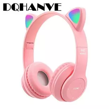 P47M кошачьи уши, наушники Bluetooth, игровая гарнитура, складные наушники, компьютерные гарнитуры розовый