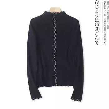 P/3-Day Single Spring New Arrival Export Women s Fashion Slim-Fitting Simple Half round Neck Pullover Long Sleeves Thin Knitting Sweater Black S