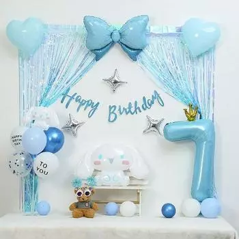 [P&B Unity] Комплект штор с гирляндами на день рождения Sanrio, 05-7) Cinnamoroll синий комплект штор 7, 1 комплект