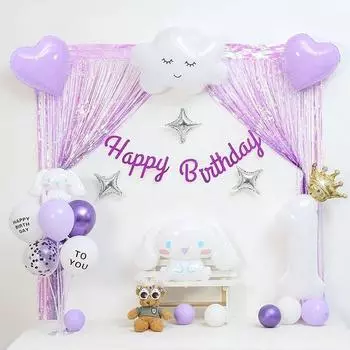 [P&B Unity] Комплект штор с гирляндой на день рождения Sanrio, 06-1) Комплект штор Cinnamoroll фиолетовый 1, 1 комплект