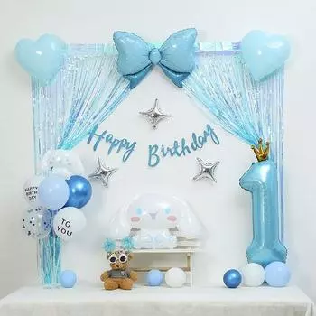 [P&B Unity] Комплект штор с гирляндой на день рождения Sanrio, 05-1) Синнаморолл синий комплект штор 1, 1 комплект