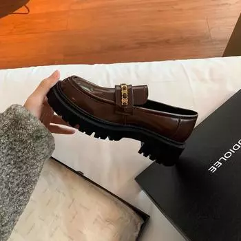 P cowhide version genuine leather platform loafers women s 2025 new versatile small leather shoes women s Huizhou women s shoes 34 чёрный