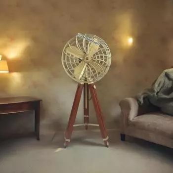 Пьедестал, винтажный, латунный, антикварный, электрический, напольный вентилятор, ручной работы, ретро-стиль, регулируемый, 62-дюймовый, деревянный штатив для гостиной, домашнего декора