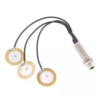 Пьезоконтактный микрофон 3 звукоснимателя с разъемом для концевой кнопки для калимбы серебряный