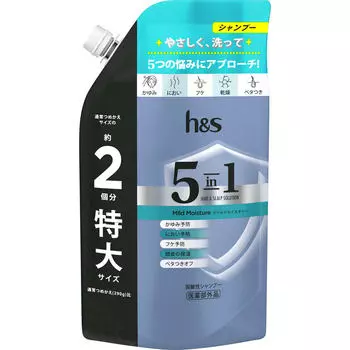 P&G Japan H&S 5in1 Мягкий увлажняющий шампунь Сменный блок Очень большой размер 560 г Шампунь и кондиционер (Уход за кожей) Помассируйте кожу головы пальцами, пока вы