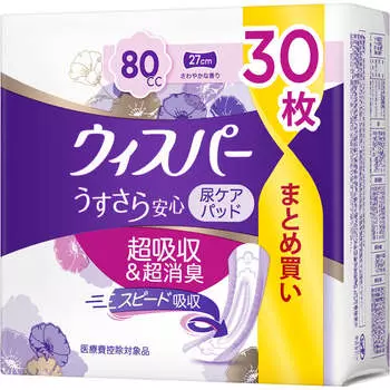 P&G Japan Whisper USUSU-SARA Anshin для среднего объема 80 куб. см 30 шт. Колодки (средний объем) Средства для ухода при протеканиях и легкой степени недержания Прокладки (средний объем 1 set