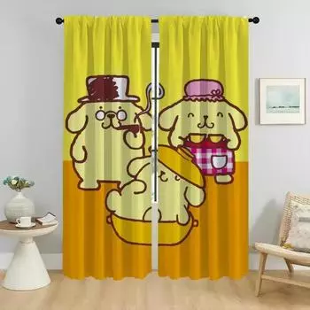 P-Pompom Purin Home Interior Curtains for Living Room Shades Blackout Curtain Halloween Decoration Partition Tulle for Bedroom W50xH70cmx2pcs-CL