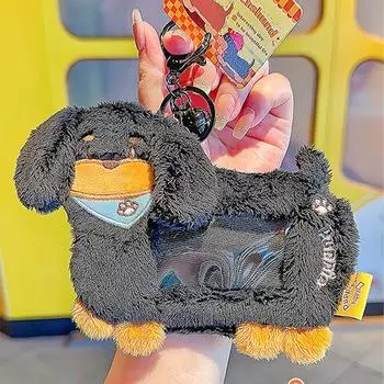 Pabisi Playful Sausage Dog Mini Card Case Keychain With Soft Plush For Daily Use