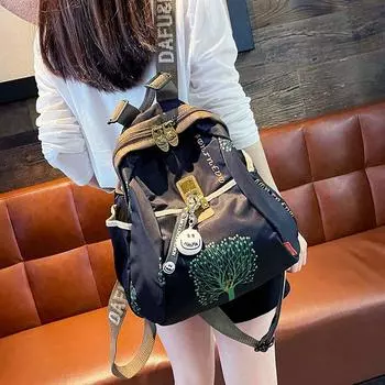 Pachira Macrocarpa Trendy Brand Backpack Women 2025 New Fashion Casual Oxford Cloth Women Backpack Large Capacity Hiking Backpack Medium Green Fortune Tree