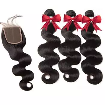 Пачки объемной волны человеческих волос 100% девственницы Реми индийские с Веаве закрытия шнурка
