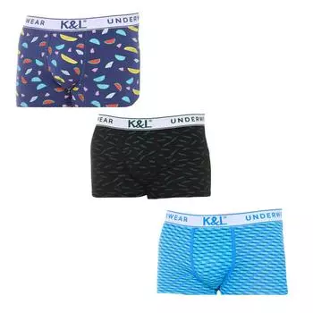 Pack-3 Мужские боксеры из дышащей ткани с принтом KL3006 S разноцветные