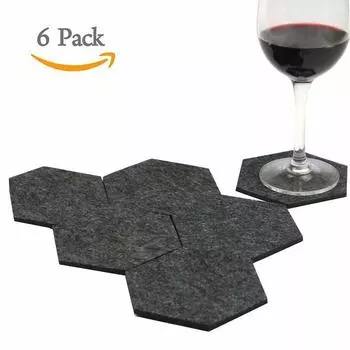 Pack 6 Of Felt Fabric Hexagon Cup Mat Drink Coasters Beer Coffee Gift Placemat