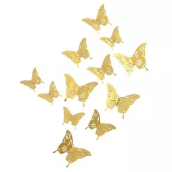 Pack of 12 3D Hollow Paper Wall Sticker Household Living Room Art Craft Decoration Decals Holiday Party Decor Gifts rose gold