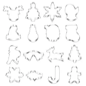 Pack of 16 Christmas Theme Biscuit Mold Cookies Embossing Mould Sugarcraft Dessert Chocolate Fondant Home Kitchen Accessory