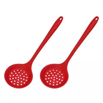 Pack of 2 Multifuntional Silicone Skimmer Cooking Strainer Spoon with Long Handle Food Strainer Spoon for Cooking красный