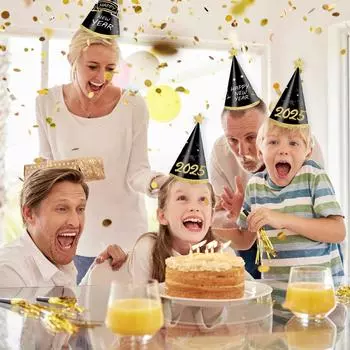 Pack Of 30 Happy New Year 2025 Party Hat for Celebration Event Stylish Paper Festival Headwears Photography Props