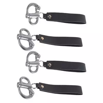 Pack Of 4 Steel Quick Release Shackles with Leather Handle Weatherproof for Outdoor Adventures & Marine Activities