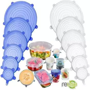 Packaging Kitchen Utensil Adjustable Elastic Silicone Caps Organization Bowl Food Cover Lid Housewares 6pcs Fresh-keeping Cans 1set(6Pcs) розовый