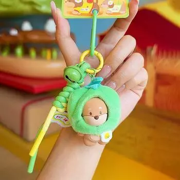 Pacpas Plush Dachshund Vegetable Head Cover Keyring For Daily Use And Gift Green Pepper