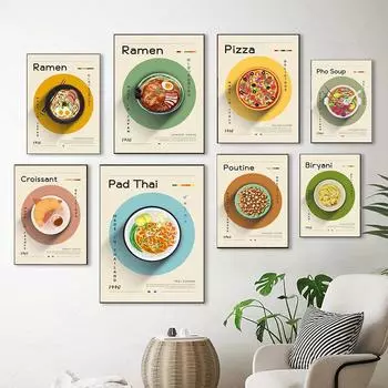Pad Thai, Ramen, круассан, пицца, холст, постер, ретро, еда, напитки, винтажные настенные художественные фотографии, кухня, современная кухня, домашний декор, принты 21x30cm No Frame