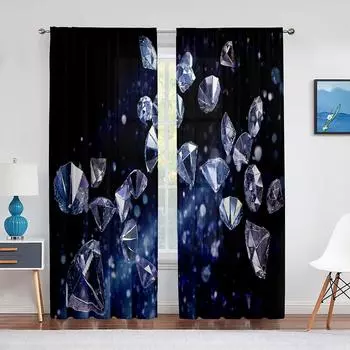 Падающие ювелирные изделия с бриллиантами на черном фоне, тюлевые шторы для гостиной, спальни, декор, шифоновая прозрачная вуаль, оконная занавеска 1 PCS W100XH250cm&Rod Pocket