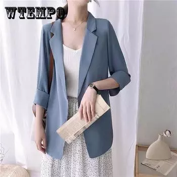 Падающий элегантный однотонный шифоновый пиджак, женский темпераментный повседневный костюм средней длины, свободное тонкое пальто весной и осенью XXL