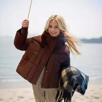 Padded clothes down padded clothes women s fashion high-end sense padded jacket loose thickened hooded jacket M чёрный