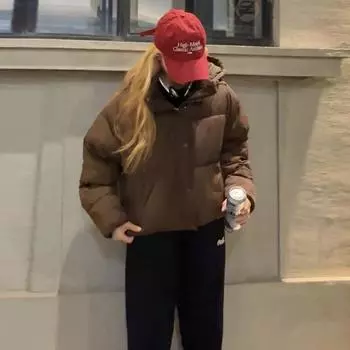 Padded clothes women s autumn and winter short Korean version large size loose cotton clothes hooded warm casual jacket S чёрный