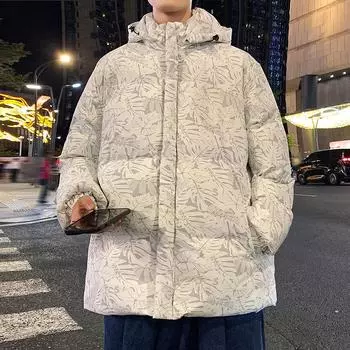 Padded Jacket Men s Coat Winter Coat Maple Leaf Camouflage Removable Hat Padded Jacket Loose Padded Jacket Men M белый